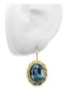 8K žluté zlato 333 Aquamarine náušnice vec007x-aq Russian Soviet USSR Vintage craft Art Deco style